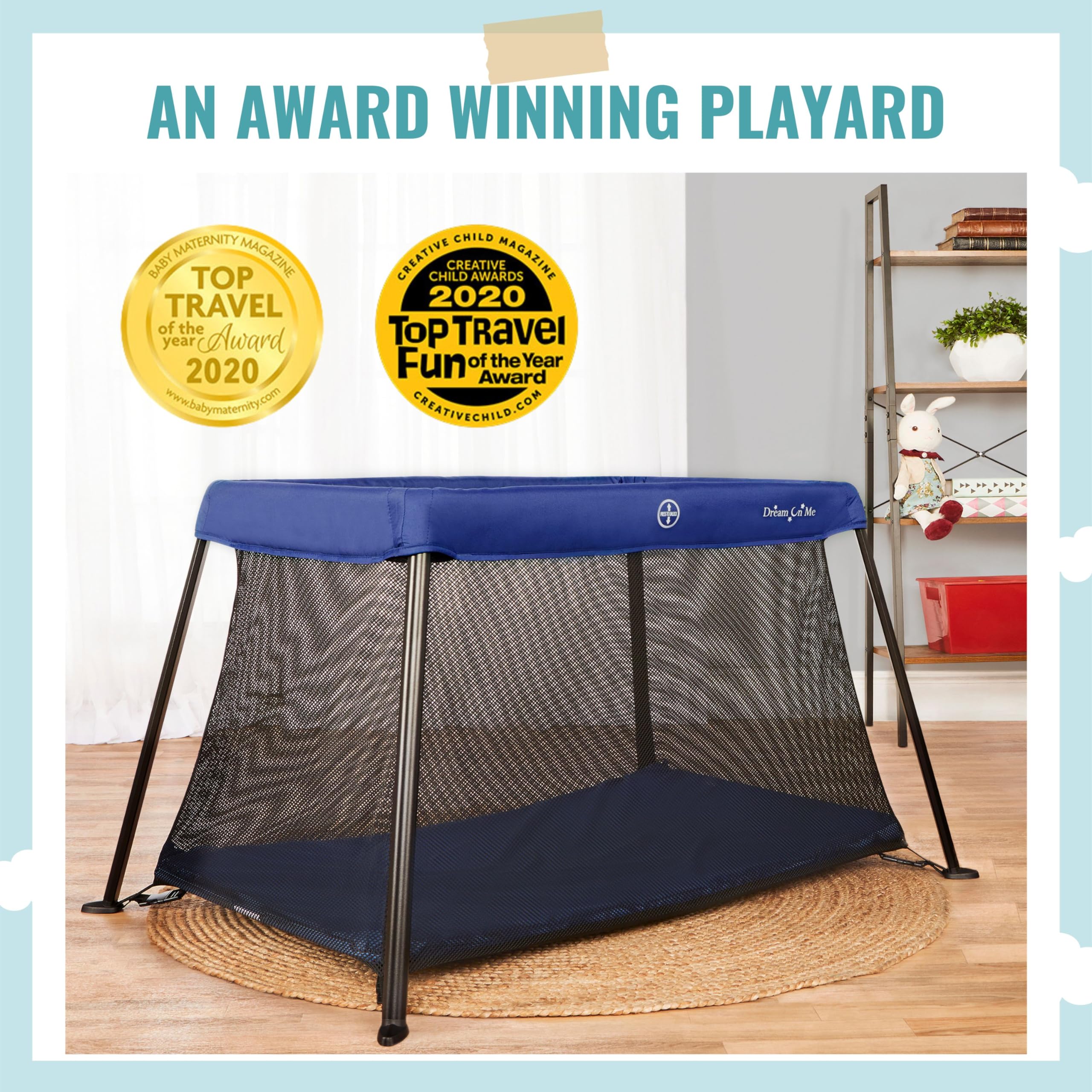 Dream On Me Travel Light Playard In Blue, Lightweight, Portable And