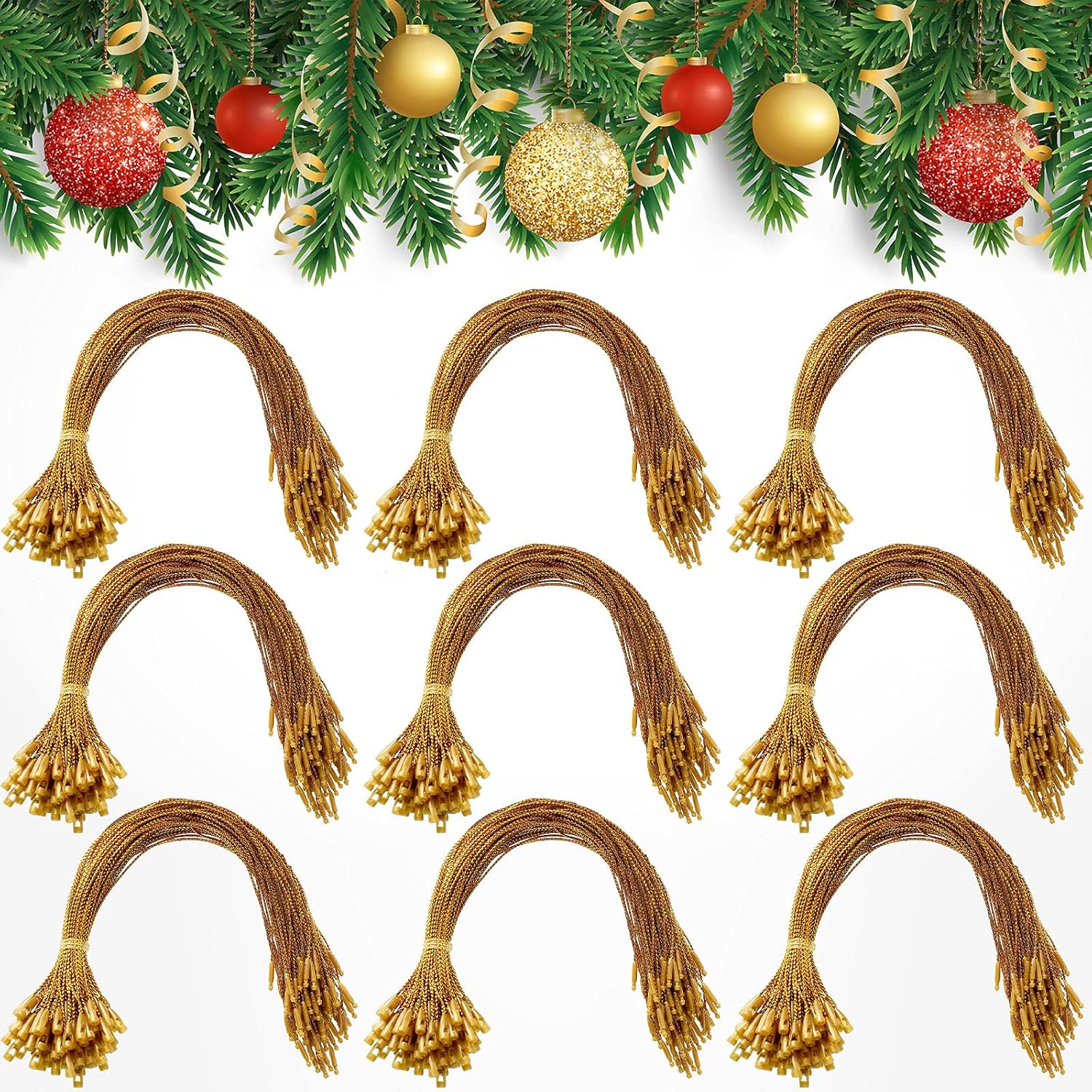 Ornament Hooks - 1000 Pieces Christmas Ornament Hanger String with Snap Fastener Christmas Ornament Hanging Ropes Fasteners for Christmas Tree Party Decorations (Gold)