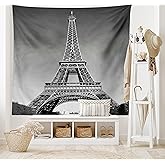Ambesonne Eiffel Tower Tapestry, Paris Landmark Monochrome Picture of Cityscape European Urban Famous Place Image, Wide Wall Hanging for Bedroom Living Room Dorm, 60