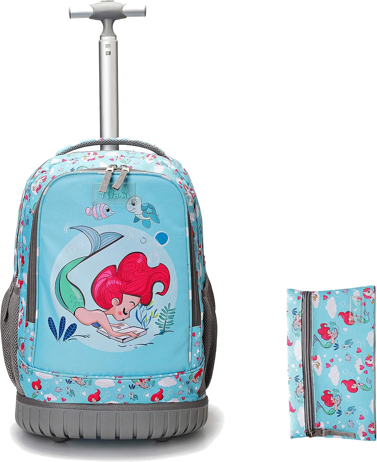 Tilami Rolling Backpack 18 inch with Pencil Case Wheeled Laptop Bag, Mermaid Blue