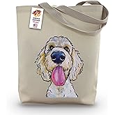 HIPPIE HOUND STUDIOS Golden Doodle Tote Bag - White Labradoodle Lover Gift - Labradoodle Golden Doodle Totes -Handmade - Canvas Totes - Grocery Bag - Beach Bag - Doodle Gifts for Women - Made in USA