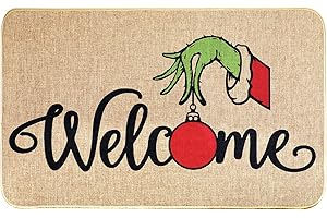 Erweicet Christmas Door Mat Xmas Welcome Christmas Mat Non-Slip and Washable Winter Doormat Rubber Back Snowflakes Door Mat Rugs for Indoor Outdoor(Green Hand Pattern)