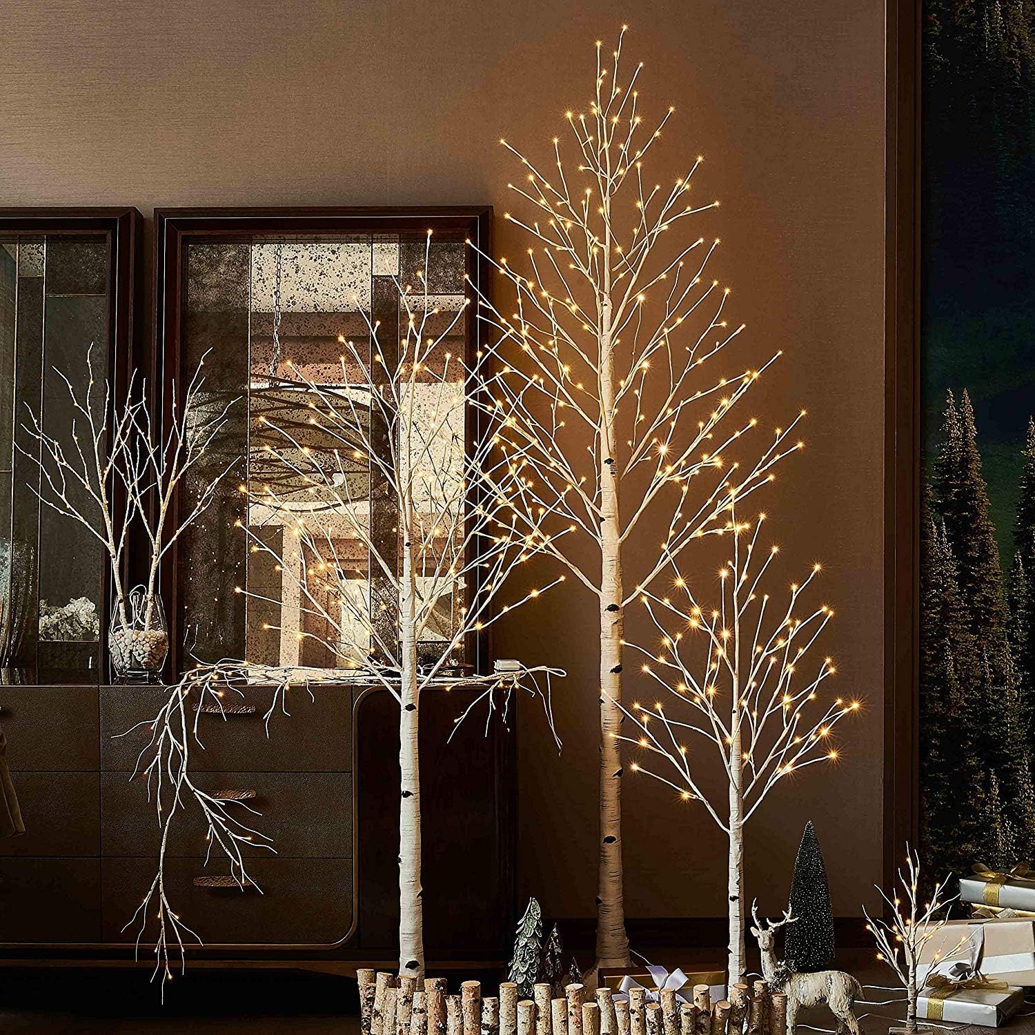 Pre Lit White Birch Tree 8FT 240L for Christmas Holiday