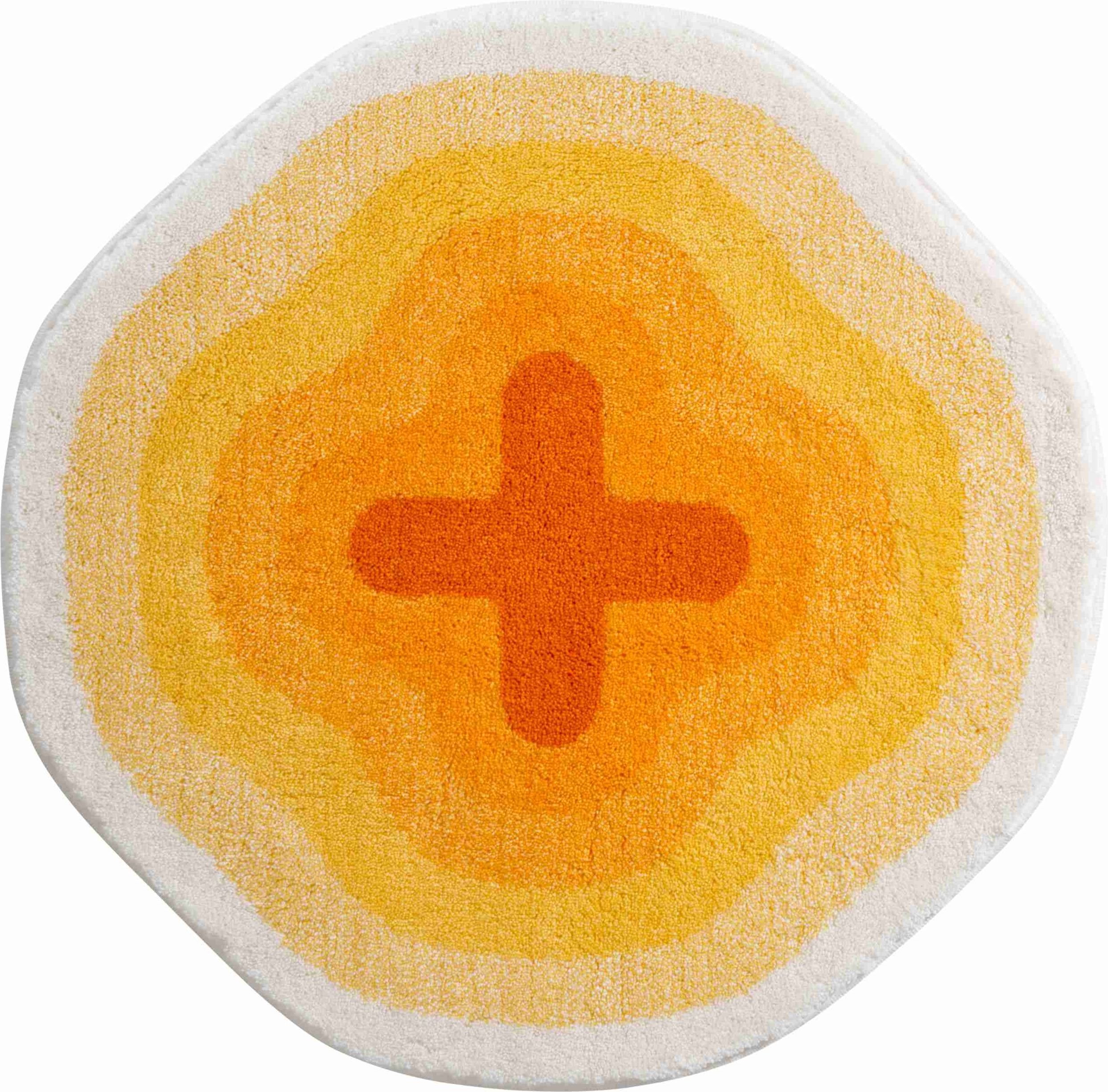 Grund Exclusive Designer bath mat KARIM RASHID, ultra soft and absorbent, anti slip, KARIM 03, 90 cm round, yellow — image 1
