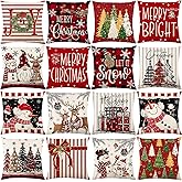 Tildaks Christmas Pillow Covers 18x18 Set of 16, Holiday Throw Pillow Cases for Couch Sofa Bed, Christmas Decorative Cushion Covers for Home Winter Xmas Decorations