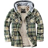 Puwasa Men's Full Zip Sherpa Lined Flannel Jacket Fleece Hooded Plaid Jacket with Hood for Men