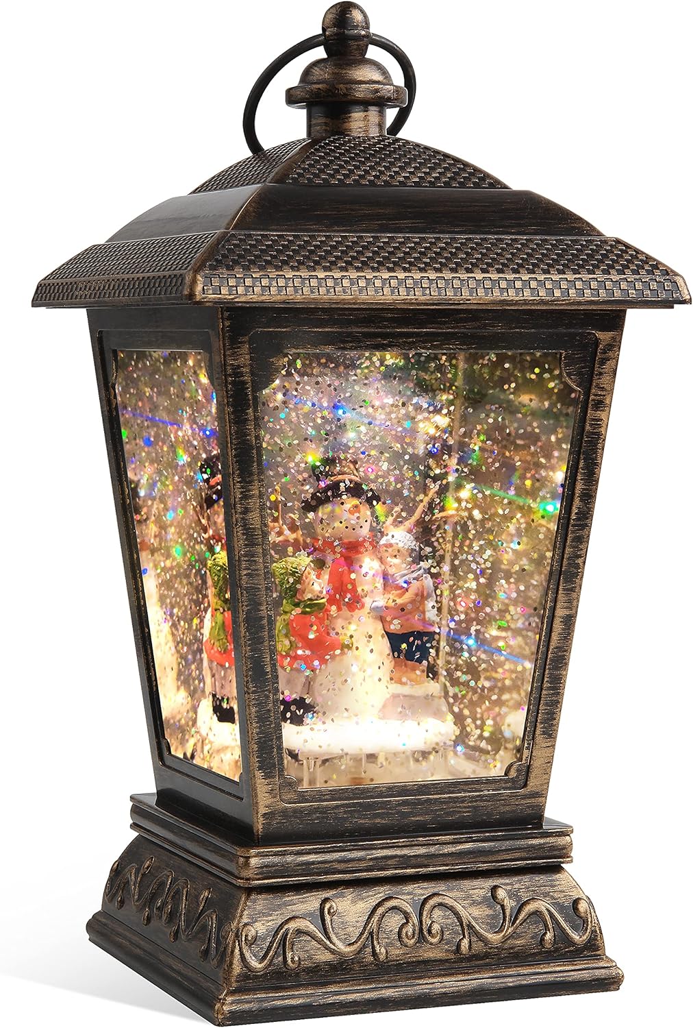 Snow Globes - [Updated 2022 Version] Christmas Snow Globe Lantern with Swirling Glitter Water, Retro Snowman Family Xmas Hanging Lantern for Christmas Home Decoration, Holidays Tabletop Decor (Retro-Snowman)