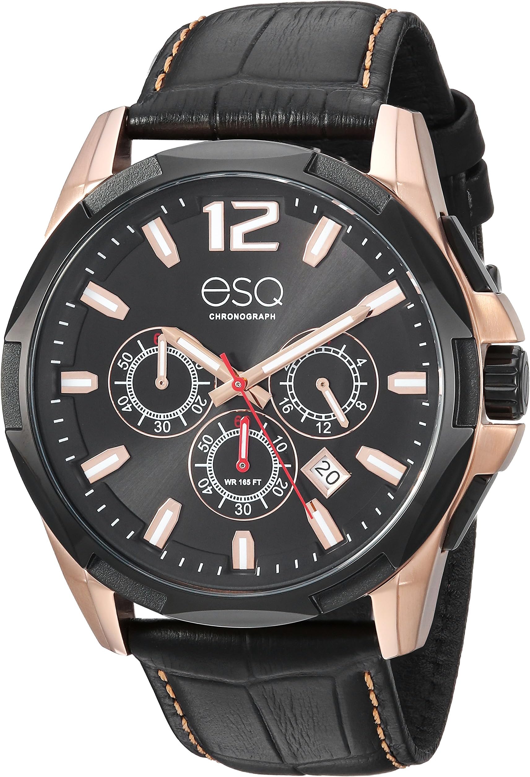 ESQ Mens 'Sports' Quartz Stainless Steel and Leather Casual Watch