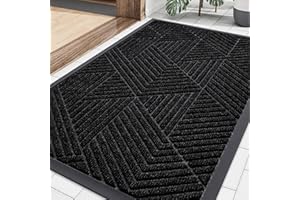 Smiry Front Door Mat Outside Entrance, Heavy Duty Sturdy Natural Rubber Doormat, Trap Dirt and Moisture, Easy Clean Low Profile Mats for Indoor Outdoor Entry, Irregular Triangle (29.5x17, Black)