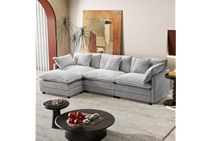 HANHERRY 113.4" Modular Sectional Sofa,L Shaped Couch for Living Room,Modern Deep Seat Sofa 3 Seater Chenille Fabric Comfy Cloud Couches with Throw Pillows & Movable Ottoman
