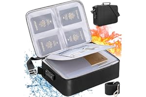 POLSPAG Fireproof Document Bag with Lock, 3-Layer Important File Storage Organizer, Portable Travel Home Fire Proof Bag for Document/Cash/Valuables with Zipper, Heat Insulated Fireproof Waterproof Bag, Black