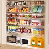 3-Pack Under Shelf Hanging Baskets Space-Saving Pantry Shelf Organizer | Foldable Wire Baskets with 360&deg; Rotating Hook, Small Space Solutions for Kitchen Pantry&amp; Closet, Pantry Floor Storage White