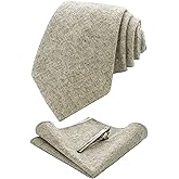 JEMYGINS Solid Color Cotton Cashmere Necktie and Pocket Square Tie Clip Sets for Men