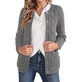VIISHOW Women Cable Knit Cardigan Sweater Crew Neck Button up Cardigan with Pocket Sweater Coat for Fall and Winter