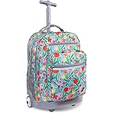J World Sundance Laptop Rolling Backpack for Girls Boys. Roller Bookbag with Wheels, Flora