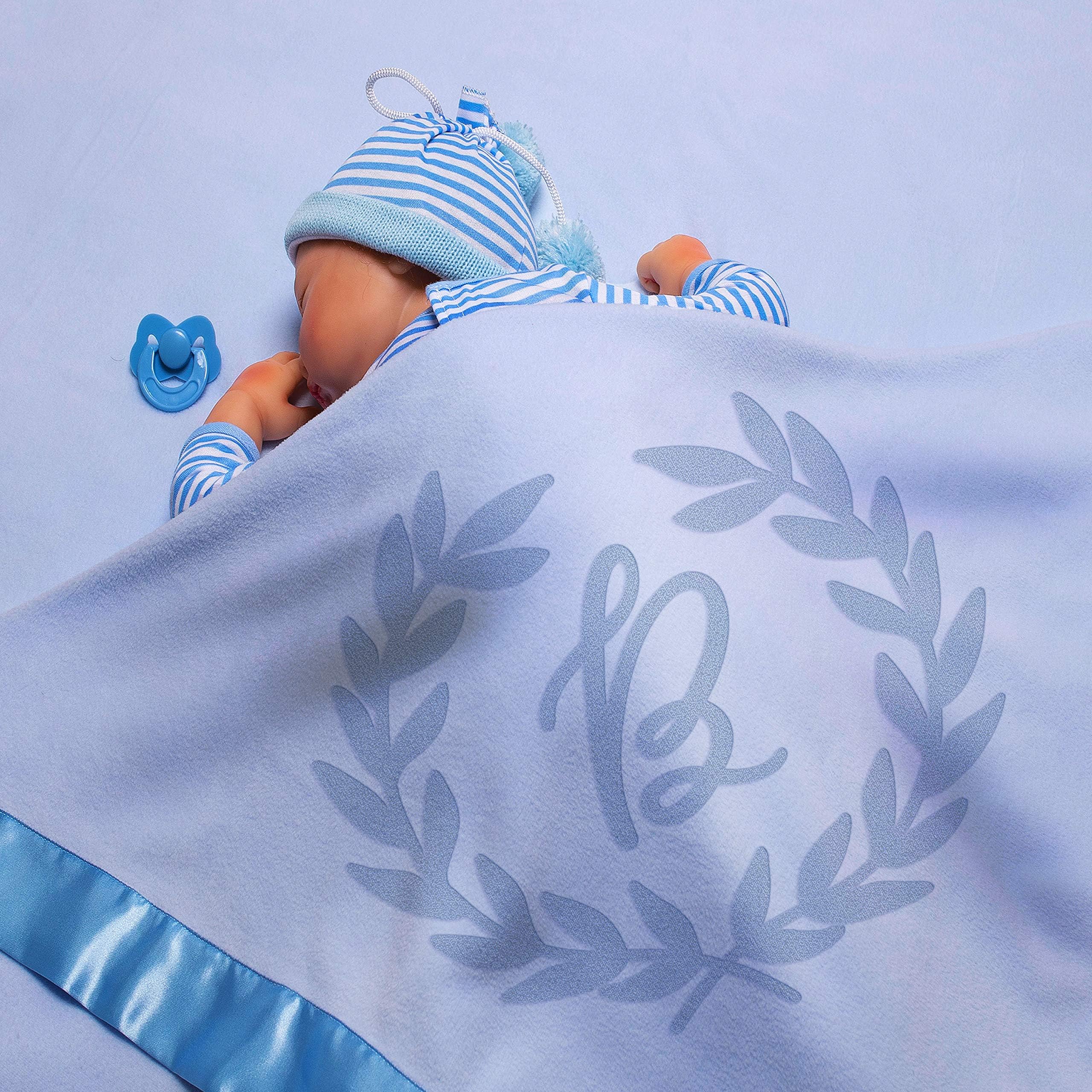 Personalized Baby Blankets w/ Name - Large Baby Receiving Blanket - 36x36 in | Satin Trim, Fleece | Blue - Baby Boy Gifts,, Baby Stuff, Welcome Baby Gifts for Newborns | Branch Crown