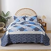 HoneiLife California King Quilt 120x120-3 Pcs Oversized King Bedspreads, Extra Large Quilt Sets All Season Use,Rustic Bedding Sets King Size,Reversible Coverlet Microfiber Bed Quilts, Blue