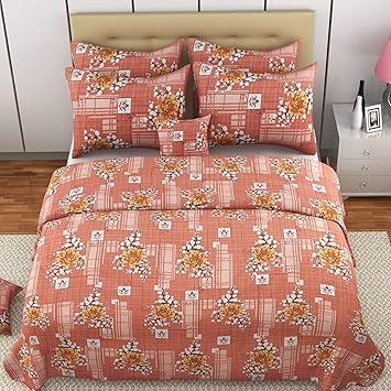 MAFATLAL Saranvi Series, Pure Cotton Soft Finish Easy to Wash 180 TC Premium Bedsheets for Double Bed with 2 Pillow Covers, Luxurious Bed Sheet Set (Alloy Orange)