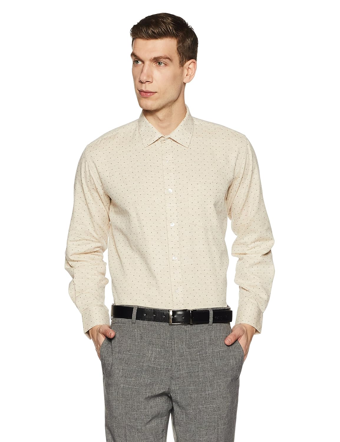 symbol amazon brand men's printed regular fit cotton formal shirt