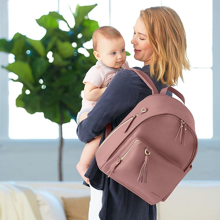 Image 9 - Skip Hop Diaper Bag Backpack: Greenwich Multi-Function Baby Travel Bag with Changing Pad and Stroller Straps, Vegan Leather, Dusty Rose