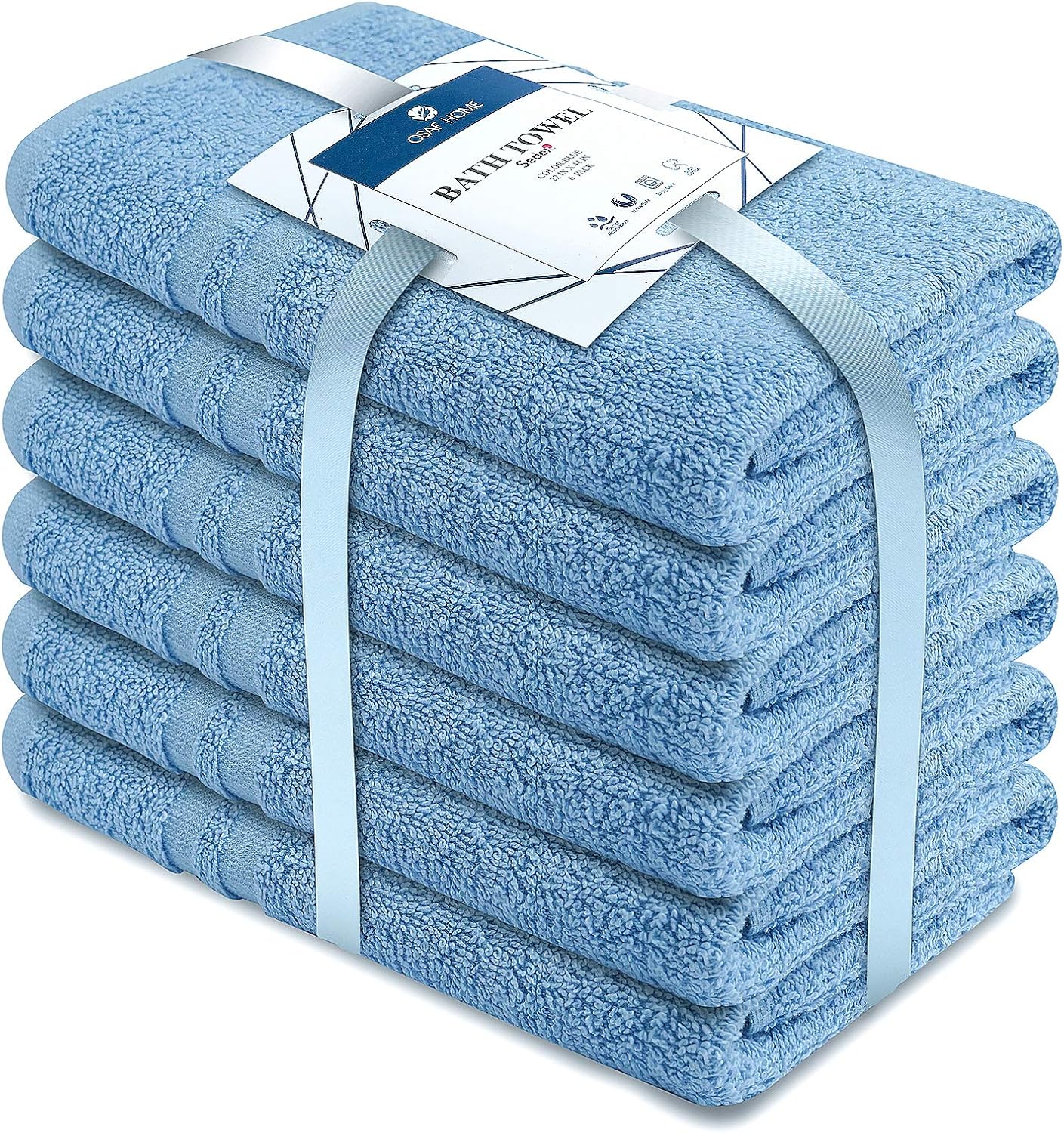 MEDICASCRUBS 100% Organic Cotton Bath Towels Set Pk 6-Ultra Soft Large Bath Towel- Blue Bath Towel Set-Highly Absorbent Daily Usage Bath Towel-Ideal for Pool Home Gym Spa Hotel-Bath Towel Set 22 x 44: Home & Kitchen