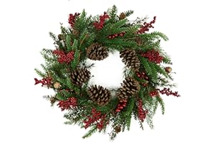 WreathDream Artificial Christmas Wreaths for Front Door Winter Door Wreath with Big Pine Cones,Pine Needles,Christmas Berry for Front Door Farmhouse Indoor Outdoor Holiday Home Decor