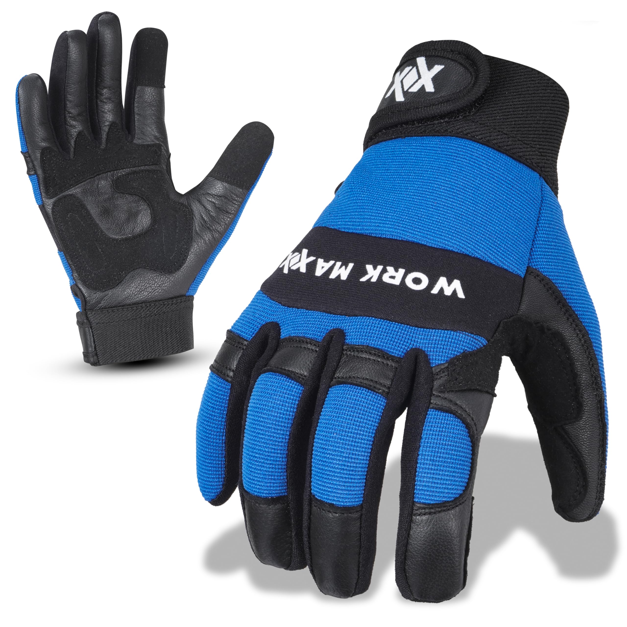 WORKMAXX Gardening Working Gloves Garden Thorn Proof Flexible Heavy Duty Leather Mechanic Utility Dexterity Breathable Construction Gloves for Work Mens Women (BLUE, EXTRA LARGE)