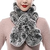 Valpeak Fur Scarves for Women Rabbit Fur Scarf Wrap Wave Cut Fur Neck Warmer Scarf for Winter Knitted Fuzzy Fluffy