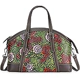 Crossbody Bag for Women Leather Shoulder Bag Top Handle Tote Purses Vintage Satchels Handbag Embossing Rose(Green)