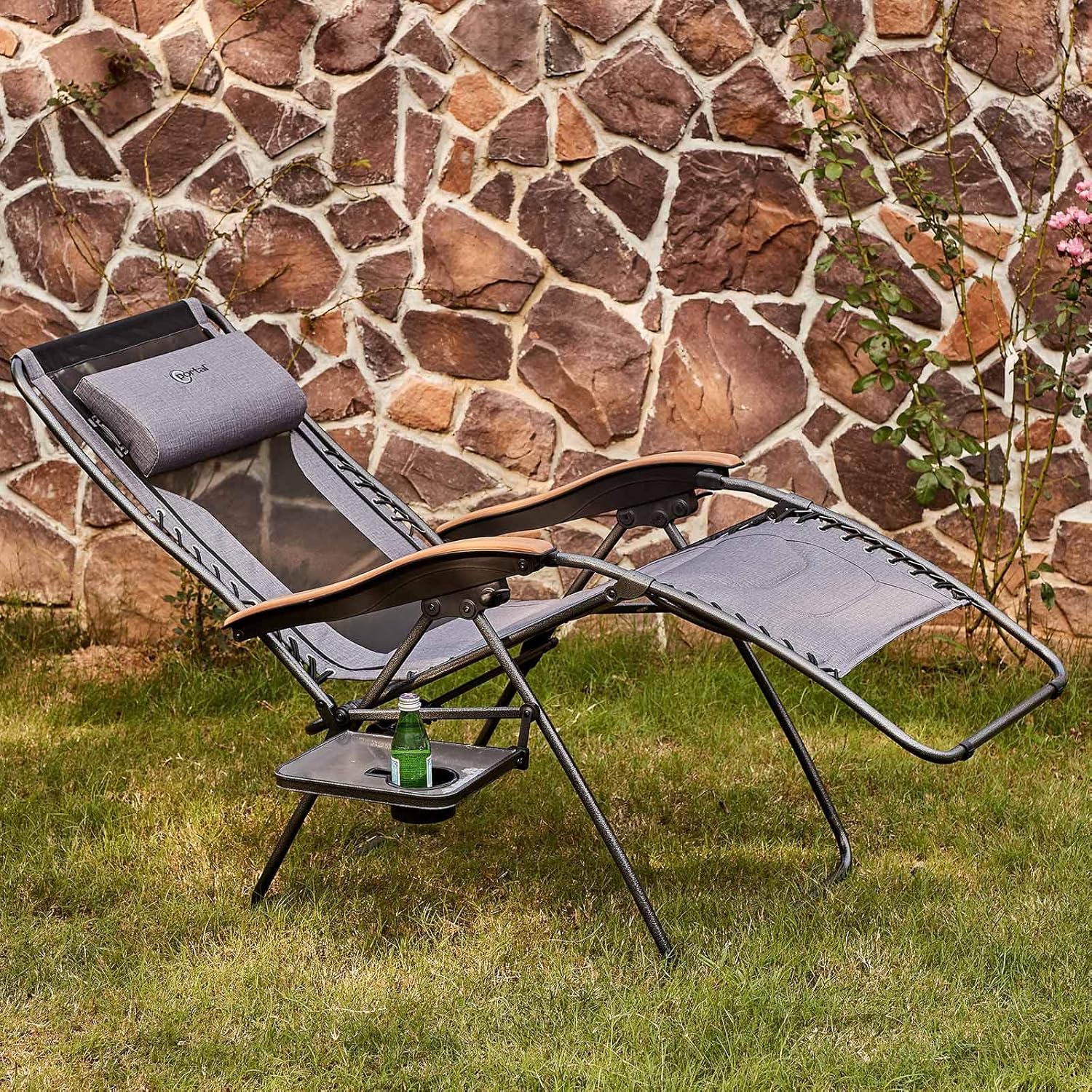 PORTAL Oversized Mesh Back Zero Gravity Recliner Chair, XL Padded Seat Adjustable Patio Lounge Chair with Lumbar Support Pillow and Side Table Support 350lbs (Dark Grey) : Garden & Outdoor