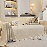 ComiComi Washable Couch Covers for Sofa Soft Cream Chenille Sofa Covers for 2 Cushion Sectional L Shaped Pet-Friendly Couch Cover Blanket Crinkled Anti Scratch with Tassles 71" x 118"