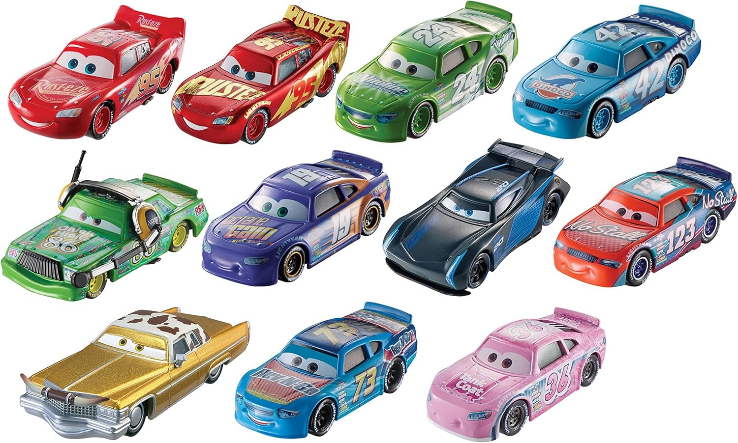 Amazon.com: Disney Cars 3 Carrera por el desierto 11 Car Pack de 1: 55 Escala Diecast Rust-Eze McQueen, Chick Hicks, McQueen, Todd Marcus, rev-n-go, Tex, Reb Meeker, Cal weathers, ladrillo yarkley, Bobby,