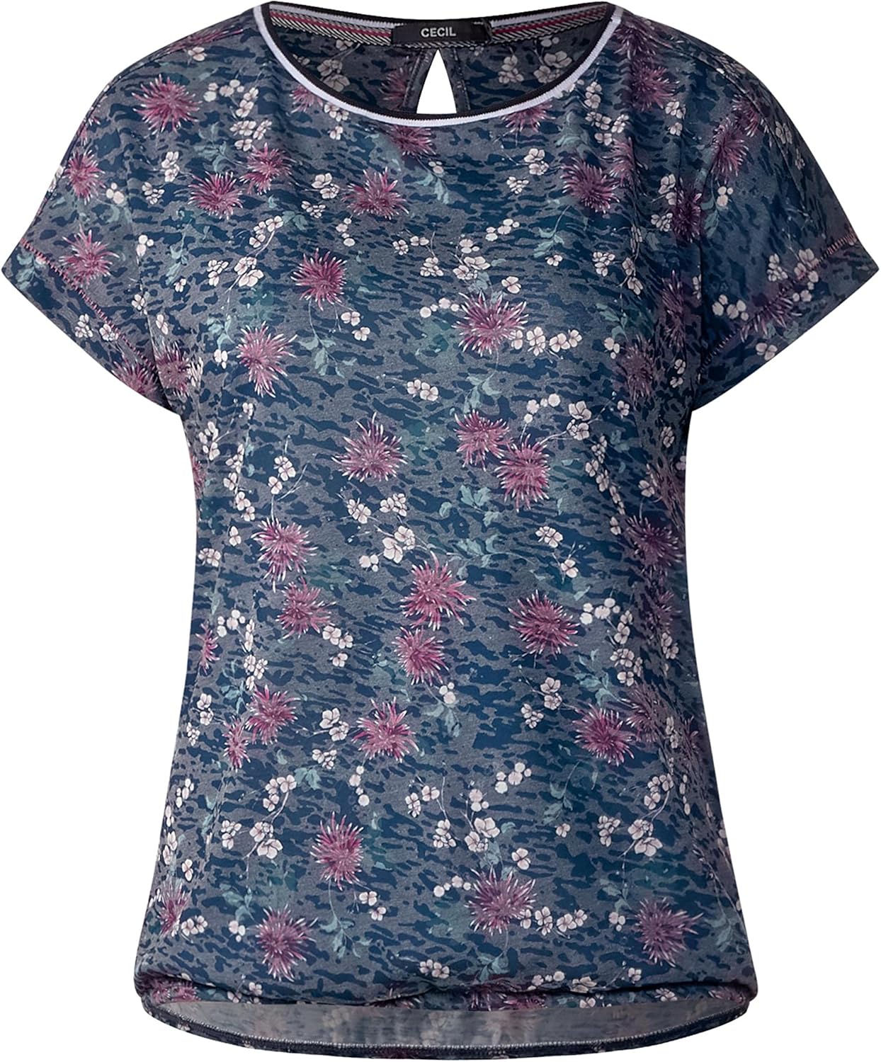 Cecil T-Shirt Donna Con Fantasia E Maniche 3/4, Scollo Con Abbottonatura, Mix Morbido