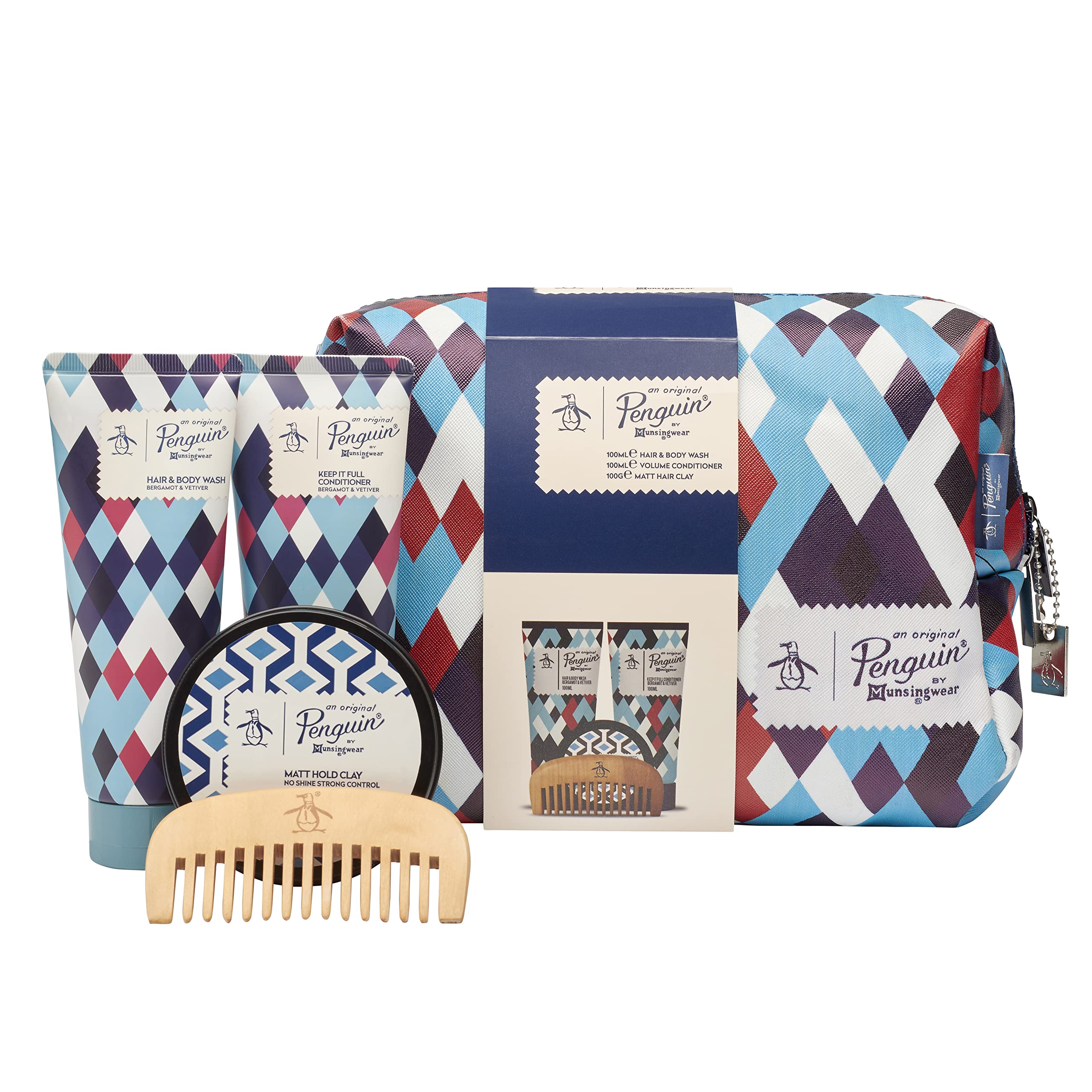 Original Penguin Gift Set: Hair and Body Wash 100ml, Conditioner 100ml, Matte Hair Clay and Comb