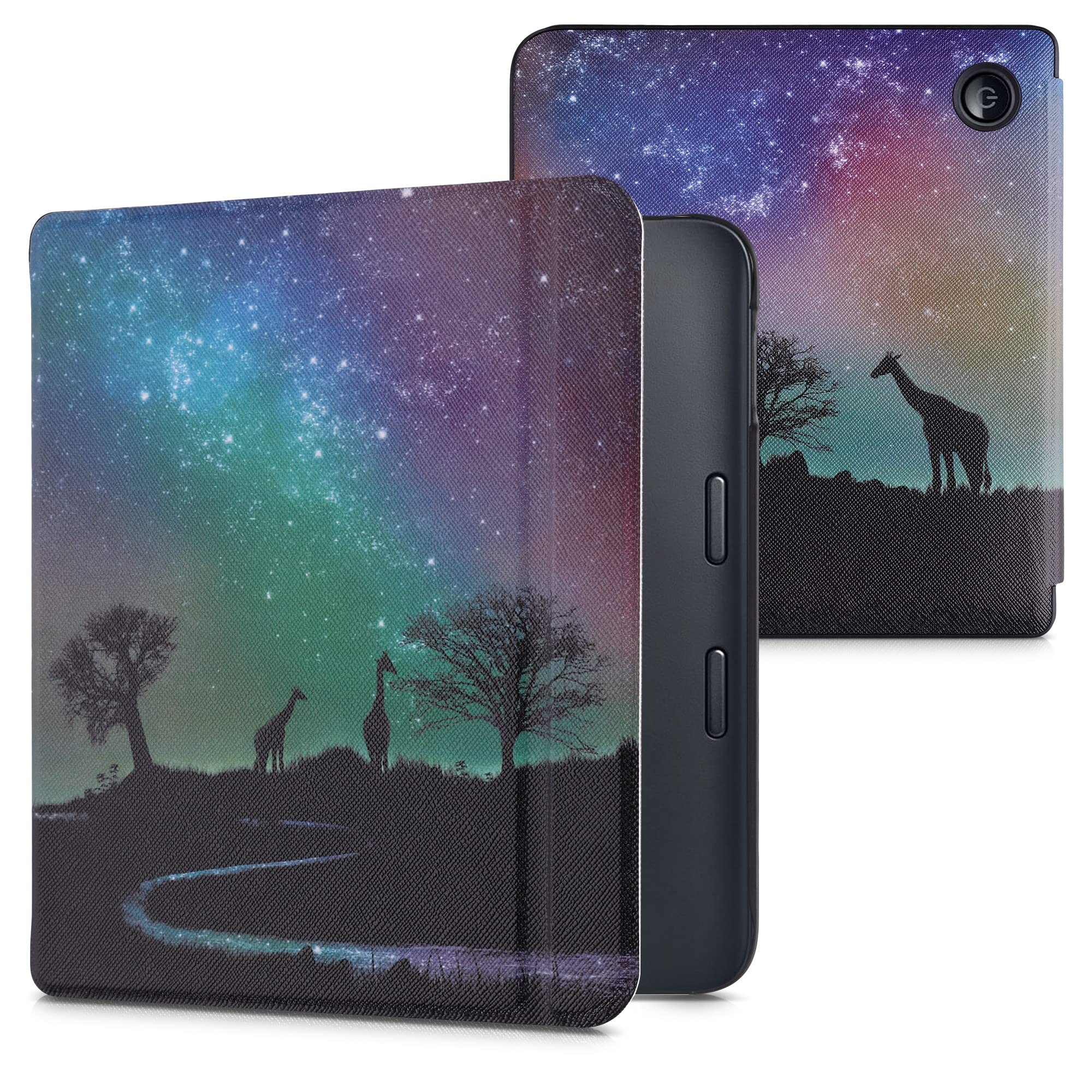 kwmobile Cover for Tolino Vision 6 Case - eReader Cover with auto sleep funktion - Starry Giraffes with Black/Dark Blue/Dark Pink