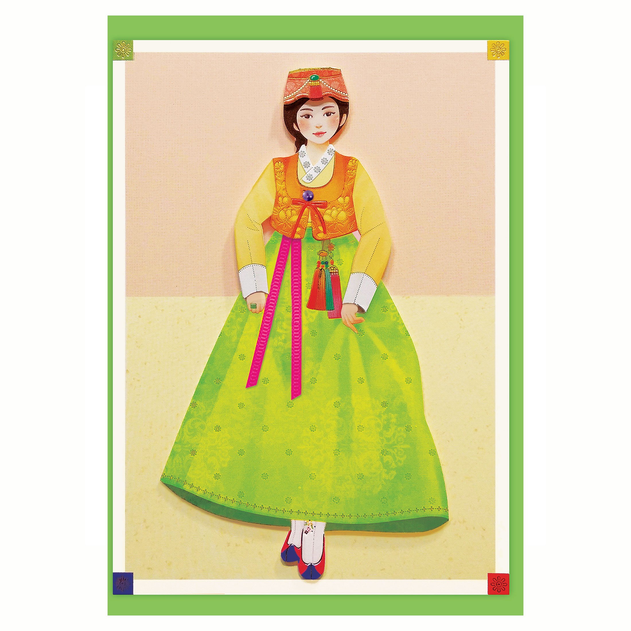 YG Card Korean Clothes Vest Hanbok Girl Card Hand Made 3D Greeting Cards Blank Envelope Included Multicolored