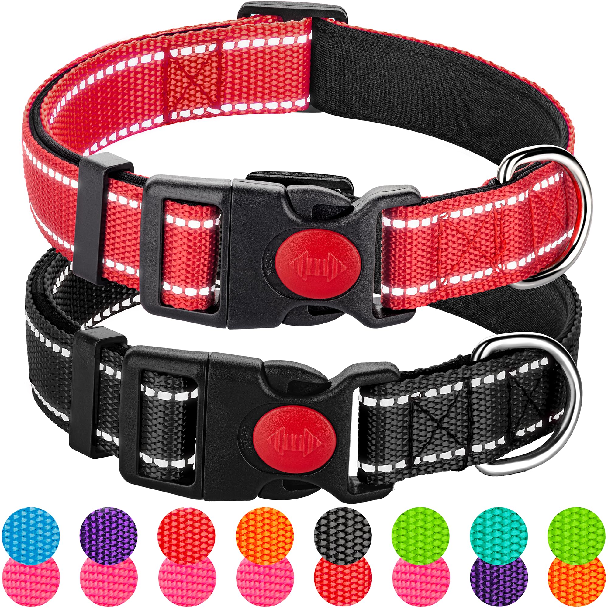 Photo 1 of 2 Pack Reflective Dog Collars for Medium Dogs Girl Boys, Female Male, Nylon Dog Collars for Puppy Small Large Dogs with Quick Release Safety Buckle, Durable Padded Soft Neoprene Dog Collar, Red Black, M