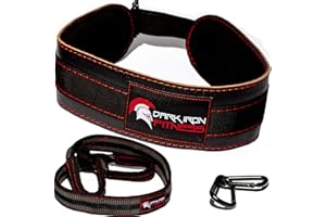 Dark Iron Fitness Dip Belt – Padded Leather Weight Lifting Belts w/ 40 Inch Strap for Squats & Pull Ups - Men & Women Weightlifting up to 270lbs