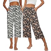 Kabento 2 Pack Womens Pajama Pants Capri Sleep Lounge Pants Drawstring Pj Bottoms with Pockets