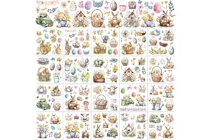 Moinchore 20 Sheets Easter Rub on Transfers for Crafts and Furniture Vintage Floral Rabbit Rub on Transfers Stickers Watercolour Easter Decals for Wood DIY Paper Home Decor, 5.9 x 5.9 Inch