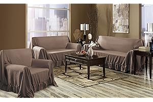 Kashi Home Venice 3 Piece Sofa, Loveseat, Chair Protector Throw Cover Set (Chocolate)