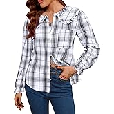 LOOKBOHO Women Spring Long Sleeve Shirts Peter Pan Collar Button Down Puff Sleeve Blouse Lightweight Casual Cotton Tops