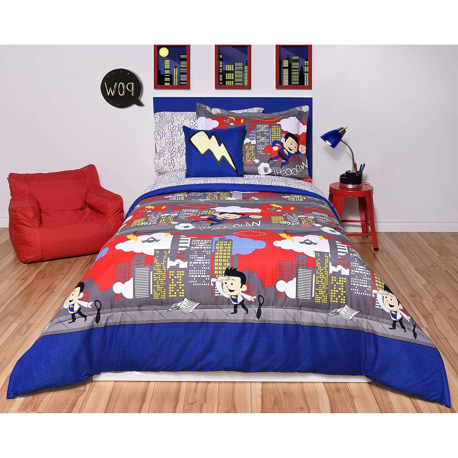 Outlet N A 5 Piece Kids Super Hero Comic Comforter Twin Set Blue