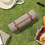 VonShef Picnic Blanket Beige Herringbone 200x220cm Waterproof Backing view 8