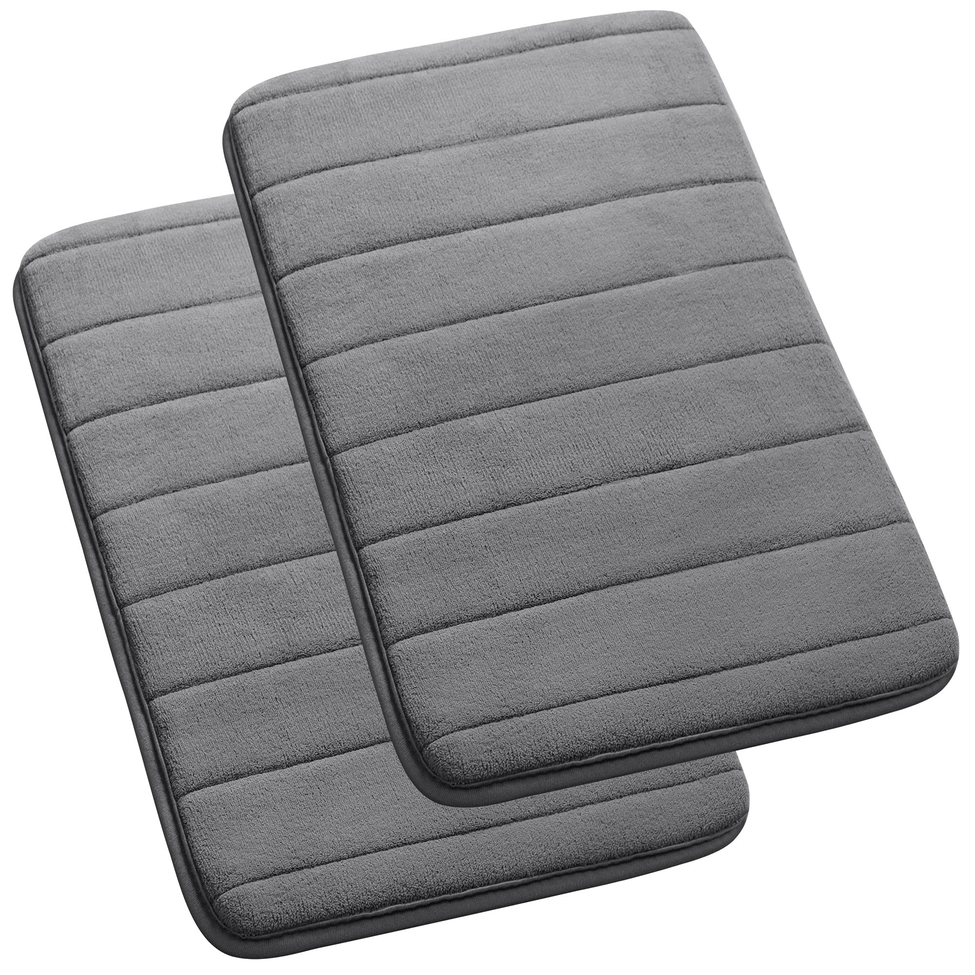 PiccoCasa Memory Foam Bath Mat 2Pcs 17 x 24 Inches Non Skid Velvet Absorb Water Bath Rug for Bathroom Kitchen Soft Carpet Gray