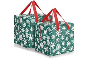 Kajaia 2 Pcs Christmas Ornament Storage 12 x 12 x 12 Inch Snowflake Holiday Accessories Bag Christmas Storage Containers Tear Proof Xmas Ornament Organizer with Handles Full Length Zipper (Green)