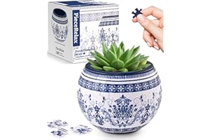 PieceRelax 3D Puzzle Planter - Classic Ornamental Style - Small Round Plant Pots with Drainage, Home Decor Flower Pots for In