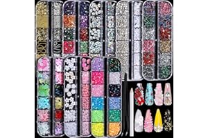 FANDAMEI Nail Charms, Nail Rhinestones Kit with 8 Boxes of Nail Gems, 3D Charms for Nails, Colorful Clear Flatback Rhinestones, Charms Y2K for Nails, Multi Shape Pearls Jewels for Crafts