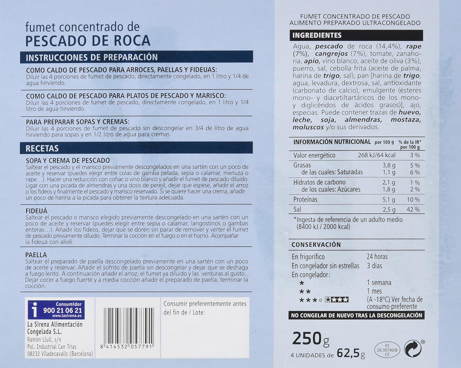 La Sirena -Fumet De Pescado De Roca 250 gr: Amazon.es ...