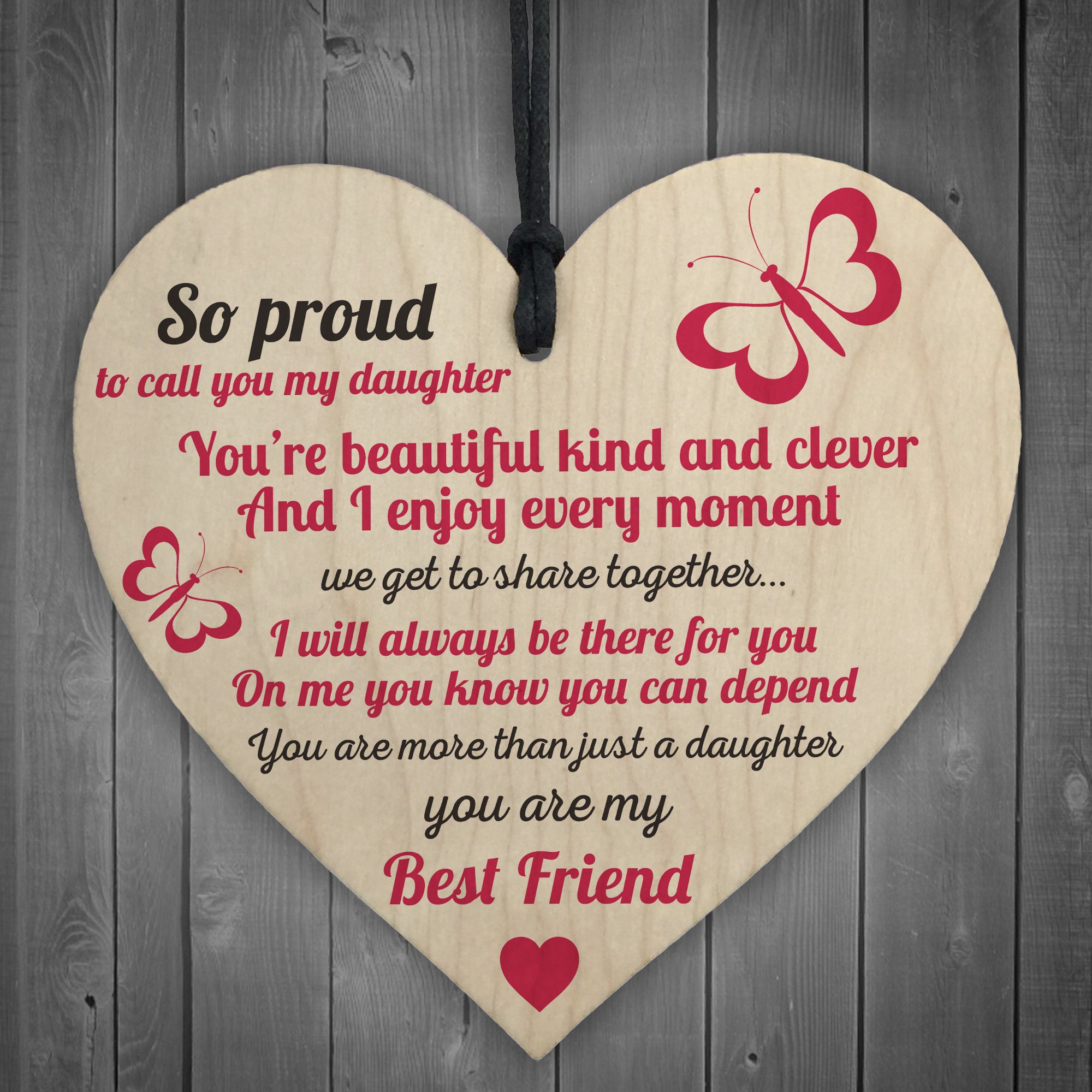 Red Ocean Proud Of My Daughter Wooden Hanging Heart Sign Plaque Daughters Love Keep Sake Gift